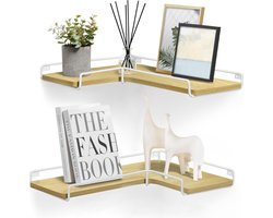 Hoppa! LLS831Y70 Zwevende planken, set van 2, L-vormige hoekplanken voor muur, hoekwandplank, industriële stijl, voor woonkamer, slaapkamer, keuken, natuurlijk eiken en wolkenwit