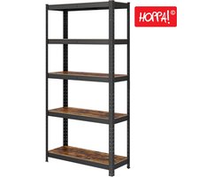 Hoppa! Magazijnstelling - Opbergrek, stellingkast, werkplaatskast, 75x150x30 cm (BxHxD), belastbaar tot 400 kg , 5 verstelbare legplanken, metalen legplank, legplank zonder bouten, zwaar rek, kelderrek voor zwaar gebruik - Bruin