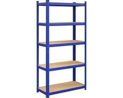 Hoppa! Magazijnstelling - Opbergrek, stellingkast, werkplaatskast,, 90x40x180 cm (BxDxH), belastbaar tot 875 kg (175 kg per plank), 5 verstelbare legplanken, metalen legplank, legplank zonder bouten, zwaar rek, kelderrek voor zwaar gebruik, Blauw