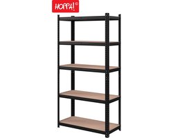 Hoppa! Magazijnstelling - Opbergrek, stellingkast, werkplaatskast, 91x41x181 cm (BxDxH), belastbaar tot 875 kg (175 kg per plank), 5 verstelbare legplanken, metalen legplank, legplank zonder bouten, zwaar rek, kelderrek voor zwaar gebruik LichtBruin