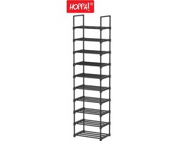 Hoppa! Metalen schoenenrek met 10 planken, zwart - 45,5 x 30,5 x 175 cm (B×D×H)