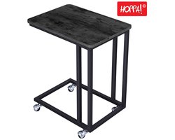 Hoppa! | Mobiele bijzettafel | Zwart | Metaal/Hout | Vintage | 50 x 35 x 60 cm (B x D x H)