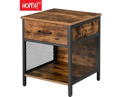 Hoppa! Nachtkastje | 46 x 46 x 56 cm | Bruin/Zwart | Spaanplaat/Staal