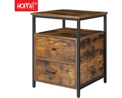 Hoppa! Nachtkastje | Bruin | 2 Laden en Open Compartiment | 46 x 46 x 61 cm (B x D x H)