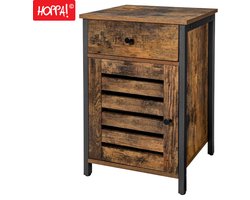 Hoppa! Nachtkastje - Bruin / Zwart met lade en deurtje - 41 x 41 x 61 cm (B x D x H)