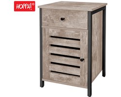Hoppa! Nachtkastje - Greige / Zwart met lade en deurtje - 41 x 41 x 61 cm (B x D x H)