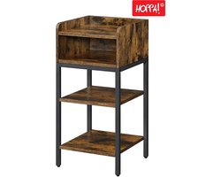 Hoppa! | Nachtkastje | Hoog met Open Vak en 2 Legplanken | Vintage Bruin-Zwart | 35 x 35 x 70 cm (B x D x H)