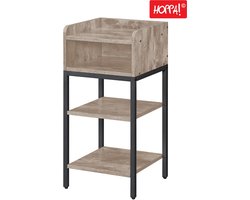Hoppa! | Nachtkastje | Hoog met Open Vak en 2 Legplanken | Vintage Greige-Zwart | 35 x 35 x 70 cm (B x D x H)