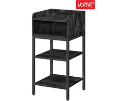 Hoppa! | Nachtkastje | Hoog met Open Vak en 2 Legplanken | Vintage Zwart | 35 x 35 x 70 cm (B x D x H)