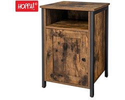 Hoppa! Nachtkastje met open vak, plankje en deurtje – Bruin – van houten spaanplaat en staal - 41 x 41 x 61 cm (B x D x H)
