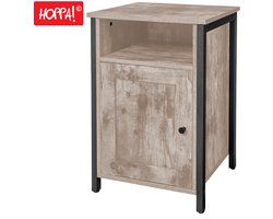 Hoppa! Nachtkastje met open vak, plankje en deurtje – Greige – van houten spaanplaat en staal - 41 x 41 x 61 cm (B x D x H)