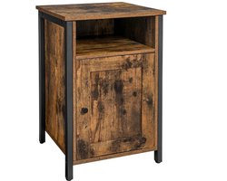 Hoppa! Nachtkastje | Open Vak | Plank en Deurtje | Bruin | Houten Spaanplaat / Staal