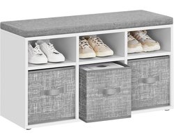 Hoppa! Opbergbank - Wolk Wit-Duif Grijs - Spaanplaat, Schuim, Hoes Van Imitatielinnen - 3 x 87 x 48 cm (B x D x H)