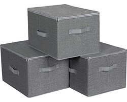 Hoppa! Opbergboxen met deksel, set van 3, Opvouwbare stoffen dozen met handvaten, voor het opbergen van kleding en spiegelspullen, grijs
