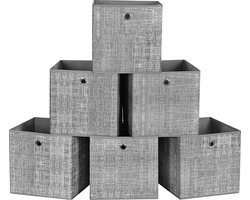 Hoppa! Opbergdozen (set van 6), vouwbare stoffen dozen, opbergdoos, kubussen, opbergmanden, organizer voor speelgoed, kleding, gevlekt, grijs