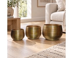 Hoppa! - Plantenpottenset - Brede met reliëf, 3-delig - Goud - 50 x 50 x 38 cm (B x D x H)