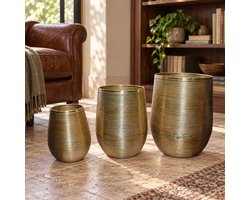Hoppa! - Plantenpottenset - Hoge met reliëf, 3-delig - Goud - 39 x 39 x 49 cm (B x D x H)