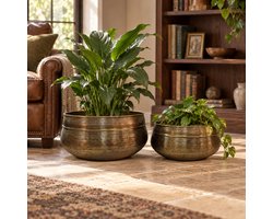 Hoppa! - Plantenpottenset - Met ribbels, 2-delig - Brons - 52 x 52 x 33 cm (B x D x H)