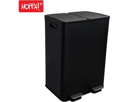 Hoppa! Prullenbak - Afvalemmer - Duo Bin - 60L - Soft-close - 48 x 32.7 x 67 cm (BxDxH) - 2 Binnenemmers - Afvalbak - Pedaalemmer - Prullenmand - Vuilnisbak - Afvalscheiding Vuilbak - Inclusief 15 Afvalzakken - Zwart