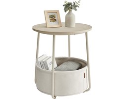 Hoppa! Ronde Mand Bijzettafel - Lichte Houtkleur - Spaanplaat, Staal, Polyesterweefsel - 45 x 50 x 0 cm (B x D x H)