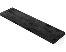 Hoppa! Rustieke Zwevende Wandplank - Wandrek van Hout met Bevestigingsmateriaal - Zwart - MDF - 80 x 20 x 3.8 cm (B x D x H)