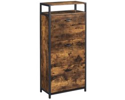 Hoppa! - Schoenenkast met 3 klepdeuren - Ruimtebesparend - Vintage Bruin-Zwart