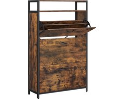 Hoppa! schoenenkast met 3 kleppen, schoenenrek, schoenenkantelaar, schoenenkast met 3 vakken, schoenenplanken, in de gang, voor 15-24 paar schoenen, ruimtebesparend, 80 x 30 x 130 cm, vintage bruin-zwart
