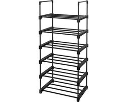 Hoppa! | Schoenenrek | 6 rekken | Ruimtebesparend | Zwart | 45 x 30 x 106 cm (B x D x H)