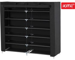 Hoppa! | Schoenenrek | 7 planken | Zwart | Fleece | 116 x 28.5 x 111 cm (B x D x H)