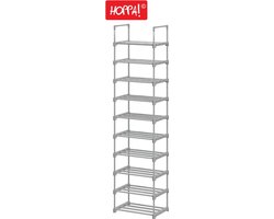 Hoppa! Schoenenrek met 10 planken - groot metalen DIY-rek - grijs - 30 x 45 x 175 cm (B x D x H)