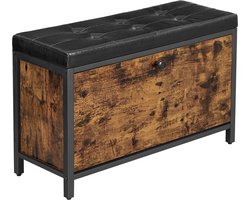 Hoppa! Schoenenrek, schoenenkast, schoenenbank, schoenbank, schoenenkist met klep met kussen, voor 6 paar schoenen, stalen frame, industrieel ontwerp, vintage bruin-zwart, 80x51x30 (BxHxD)