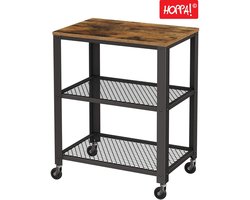 Hoppa! Serveerkar - Bijzettafel op wielen - Hout - Bruin/Zwart- 60 x 40 x 77,5 cm (L x D x H)