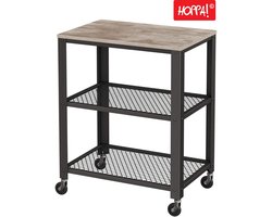 Hoppa! Serveerkar - Bijzettafel op wielen - Hout - Greige/Zwart- 60 x 40 x 77,5 cm (L x D x H)