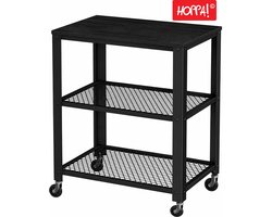 Hoppa! Serveerkar - Bijzettafel op wielen - Hout - Zwart- 60 x 40 x 77,5 cm (L x D x H)