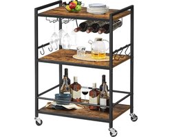 Hoppa! Serveerwagen, Barwagen, Magnetronwagen, Drankwagen - Metaal - Hout - 60x33x83 cm (BxDxH) - Bruin