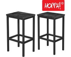 Hoppa! | Set van 2 Barkrukken | Industrieel Design | Zwart | 40 x 30 x 65 cm (L x D x H)