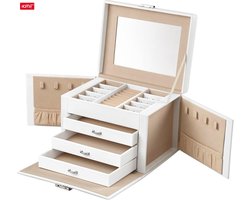 Hoppa! Sieradendoos, Juwelenkistje, juwelenkistje, juwelenkistje, met 4 niveaus, fluwelen voering, wit