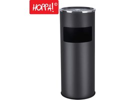 Hoppa! Staande Asbak Met Afvalbak 30 liter - Zwart - Metaal - 24,5 x 24,5 x 60,5 cm (B x D x H)