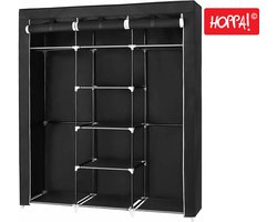Hoppa! Stoffen Garderobekast - kledingkast - Zwart - 151 x 46 x 176 cm (B x D x H)