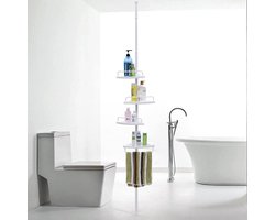 Hoppa! Telescopisch Doucherek zonder Boren / Uitschuifbaar Douche Rek van 85-305 cm | Badopbergrek | Wit