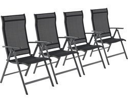 Hoppa! Tuinstoelen, set van 4, klapstoelen, buitenstoelen met robuust aluminium frame, rugleuning in 8 standen verstelbaar, belastbaar tot 120 kg, zwart