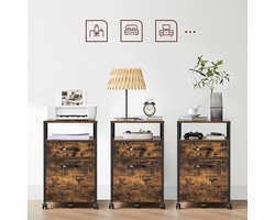 Hoppa! verrijdbaar onderstel, archiefkast, kantoorkast met laden, universele wielen, open vak, stalen frame, industrieel ontwerp, vintage bruin-zwart