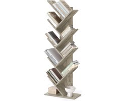 Hoppa! Vintage Boekenkast - Boekenplanken - Opbergruimte Voor Boeken - Greige - Hout - 50x25x141 cm (BxDxH)