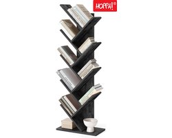 Hoppa! Vintage Boekenkast - Boekenplanken - Opbergruimte Voor Boeken - Zwart - Hout - 50x25x141 cm (BxDxH)