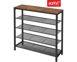 Hoppa! Vintage Metalen Schoenenrek 4 Lagen | Bruin | Metaal | 90 x 30 x 92.5 cm (B x D x H)