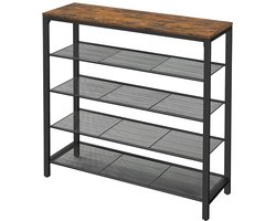 Hoppa! Vintage Metalen Schoenenrek 4 Lagen | Bruin | Metaal | 90 x 30 x 93 cm (B x D x H)
