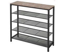 Hoppa! Vintage Metalen Schoenenrek | 4 Lagen | Grijs | Metaal | 90 x 30 x 93 cm (B x D x H)