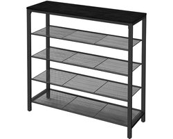 Hoppa! Vintage Metalen Schoenenrek - 4 Lagen - Zwart - 90 x 30 x 93 cm (BxDxH)