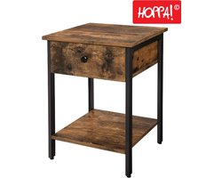 Hoppa! - Vintage Nachtkastje/Bijzettafel - Bruin - Metaal - 41 x 41 x 56 cm (B x D x H)