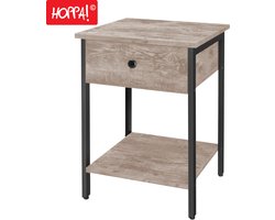 Hoppa! - Vintage nachtkastje/bijzettafel – Greige metaal - 41 x 41 x 56 cm (B x D x H)